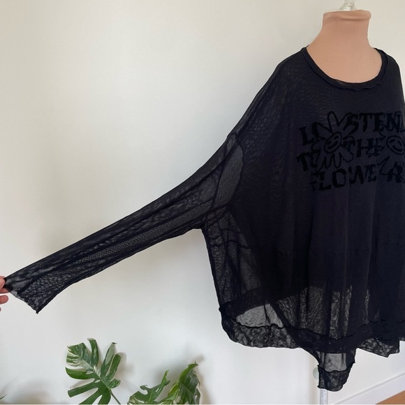 Rundholz Black Print Flock Listen Flowers Long Sleeve Mesh Cotton T-Shirt EUC S - Picture 9 of 12